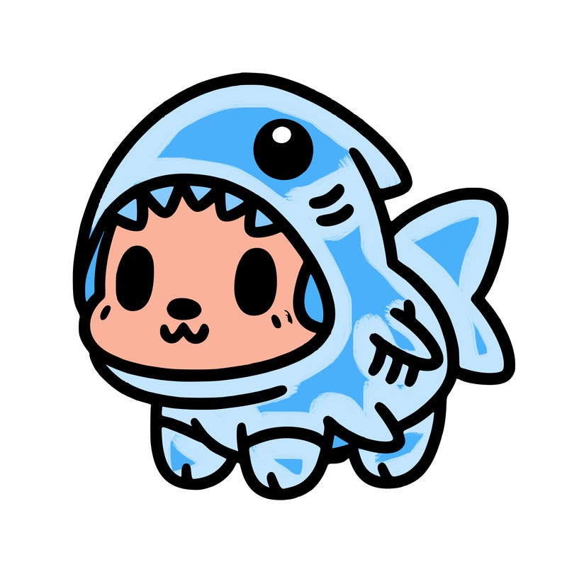 cute dog wearing a shark costume