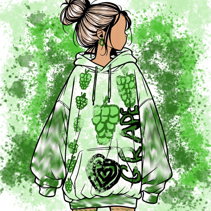 realistic girl with a oversized sweatshirt on and a bun