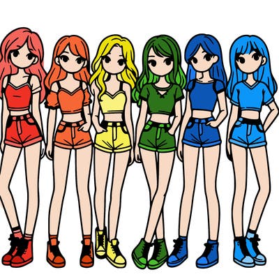 a group of girls wearing crop tops and shorts