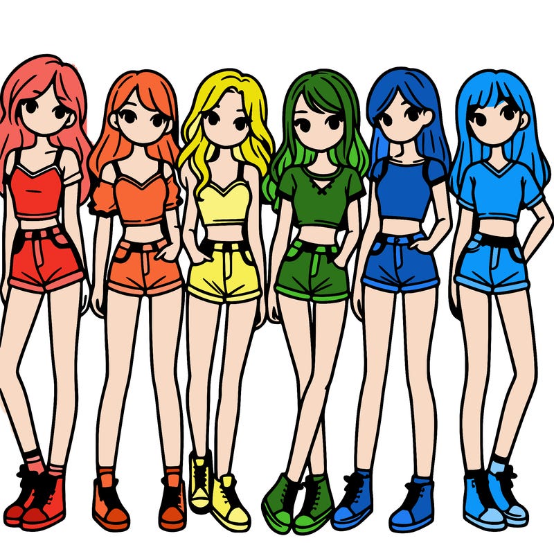 a group of girls wearing crop tops and shorts