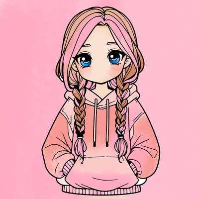 a realistic girl with a oversized hoodie and she has braids