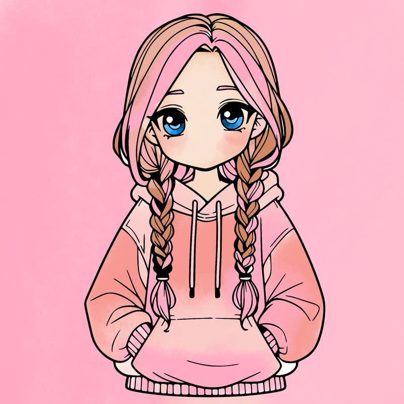 a realistic girl with a oversized hoodie and she has braids