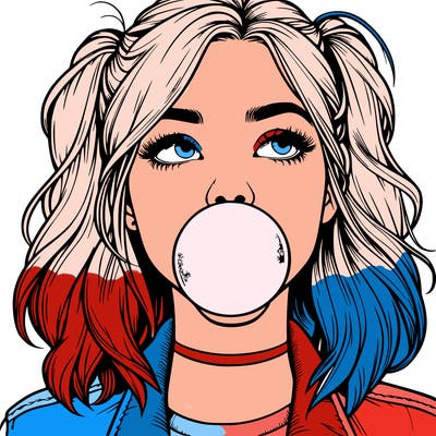 realististic girl blowing bubble -gum