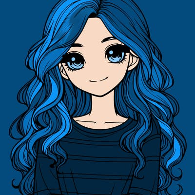 realistic girl with long, wavy hair and cute shirt