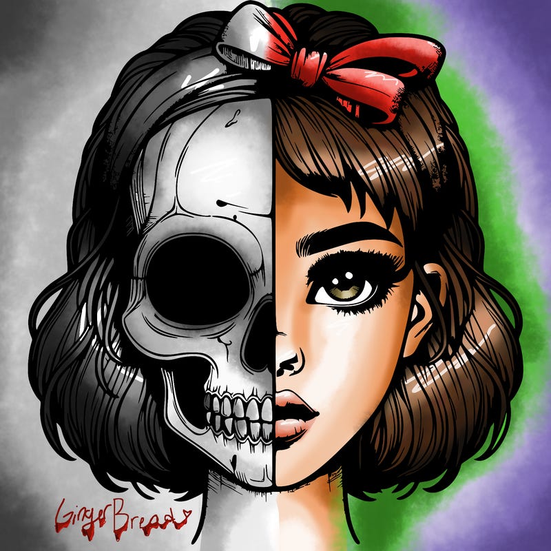 realistic girl with half skull mask