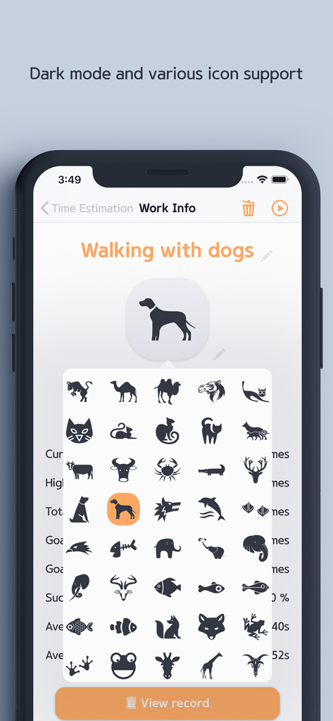 Hourglass - Time Estimation - A grid of animal icons for customizing a task in the Hourglass time estimation app