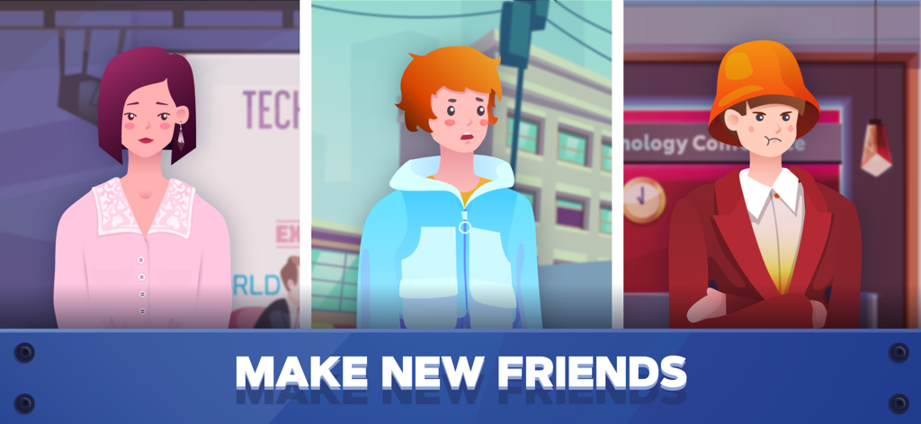 Tres personajes de dibujos animados en el juego PC Creator 2 con el texto Make New Friends