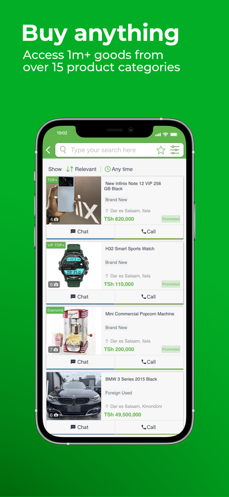 Jiji Tanzania - Mobile interface of Jiji Tanzania showing a variety of goods for sale including phones and vehicles