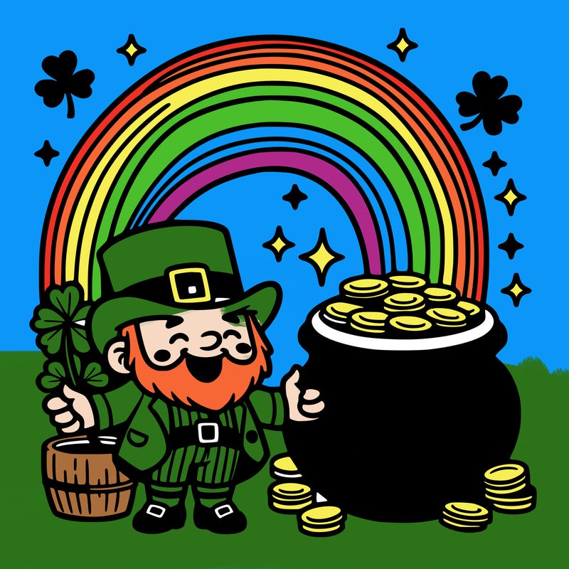 st patrick day with rainbow and gold with leprechaun
