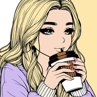 realistic girl drinking coffee