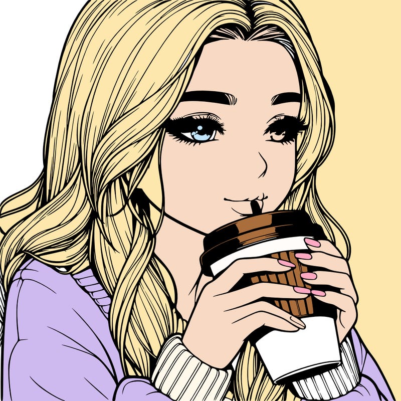 realistic girl drinking coffee