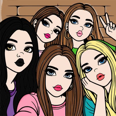 group of teen girls friends y2k up close in a selfie