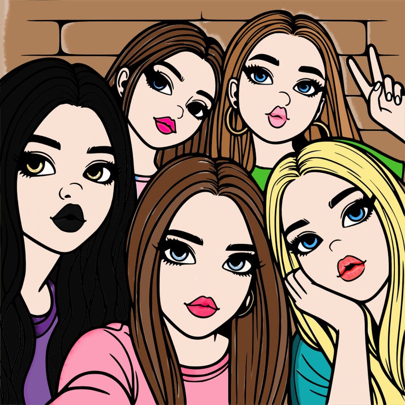 group of teen girls friends y2k up close in a selfie