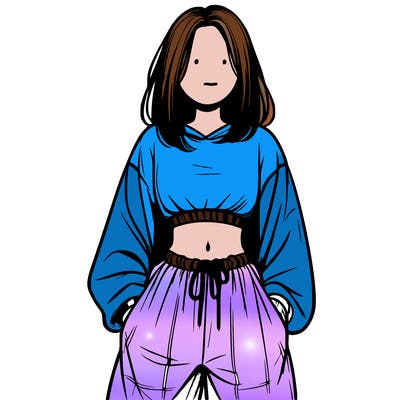 realistic girl faceless with baggy pants and a crop top