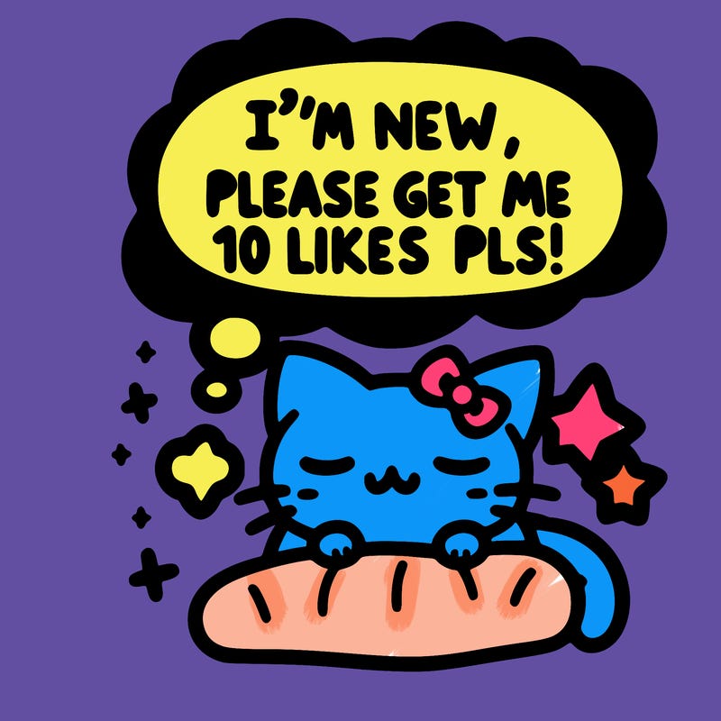 kitty taking a nap dream talking and saying "i'm new, please get me at least 10 likes pls!!"