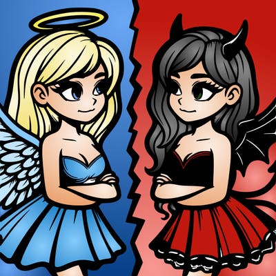 realistic angel vs devil girl split
