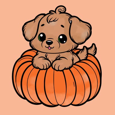 cute little puppy in a pumpkin