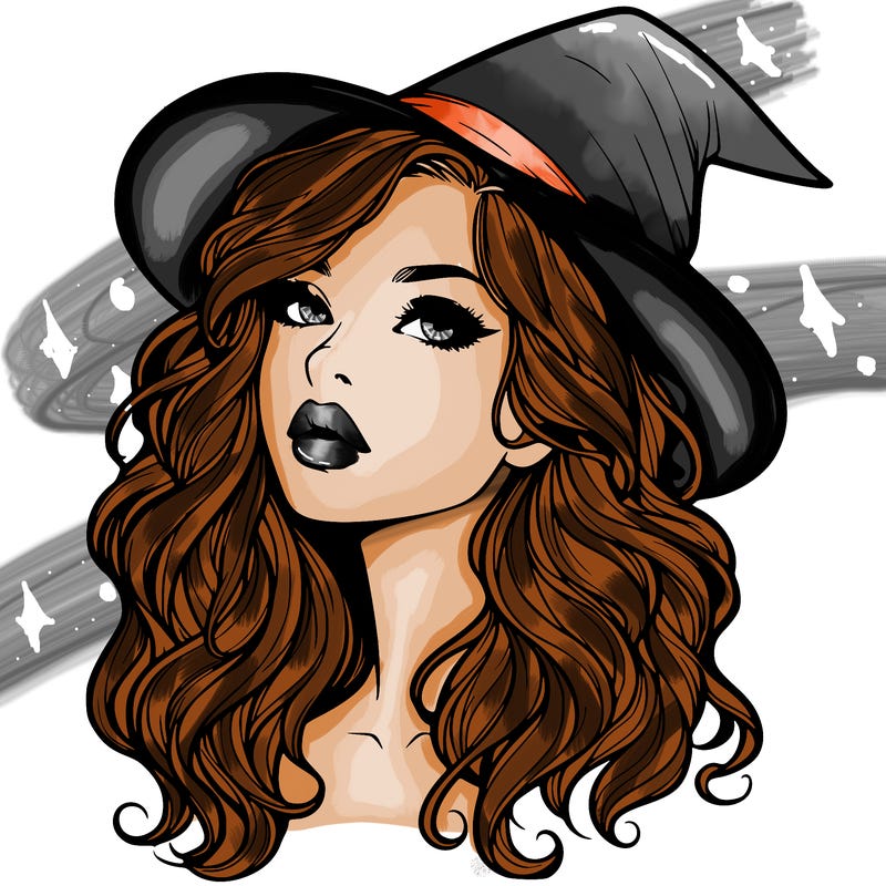 realistic witch girl with wavy hair and lips