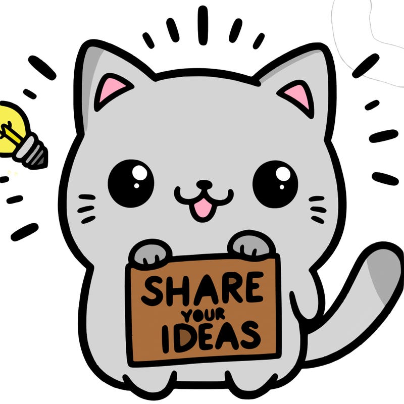 a cute cat saying share your ideas