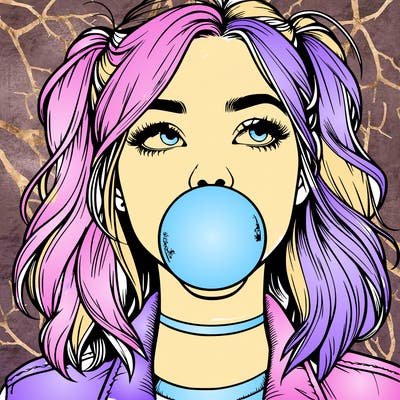 realististic girl blowing bubble -gum