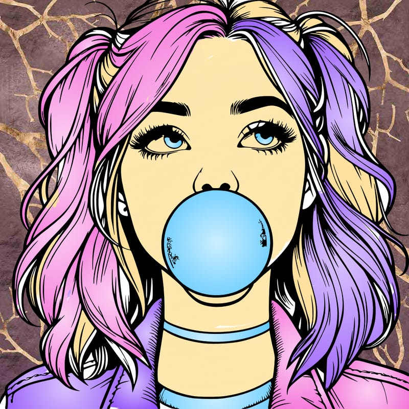 realististic girl blowing bubble -gum