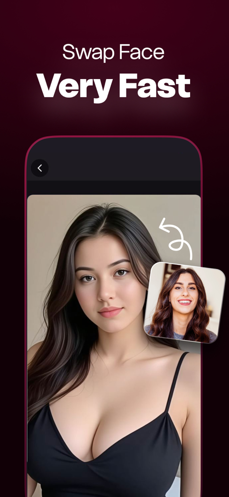AI Deep Face Swap - SwapX - Smartphone screen displaying a fast AI face swap process in the SwapX app.