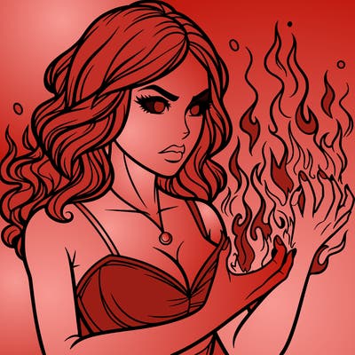 a realistic woman having the power of fire