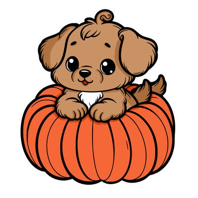 cute little puppy in a pumpkin