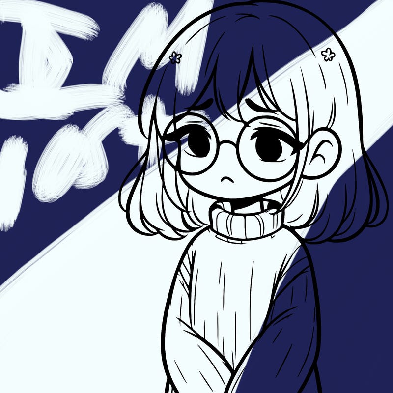 sad girl with glasses in a sweater