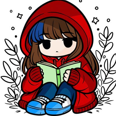 girl in oversized hoodie reading a book