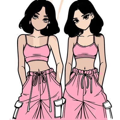 two girls with crop top with baggy pants