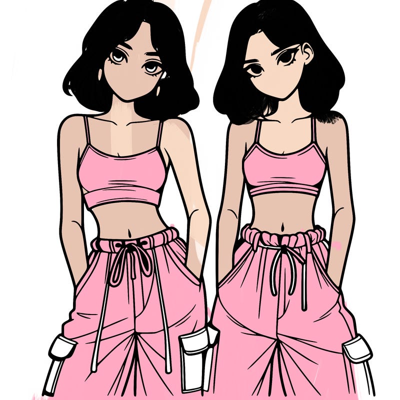 two girls with crop top with baggy pants