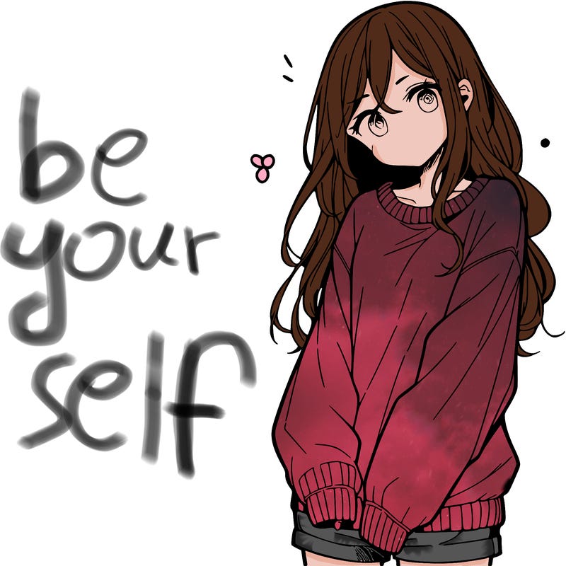 manga teen girl  in a sweater and baggy pants