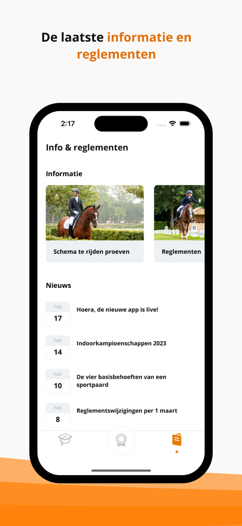 KNHS Dressuurproeven - Information and news screen of the KNHS Dressuurproeven equestrian app