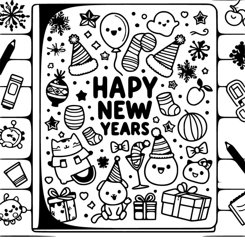 happy new years coloring book cover page with title