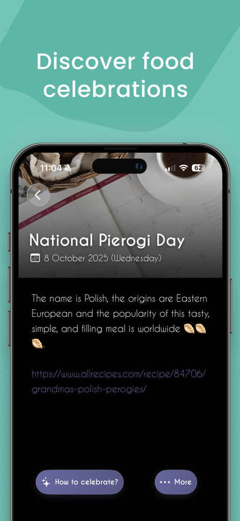 National Holiday Today - National Pierogi Day celebration details on the Holiday Today app