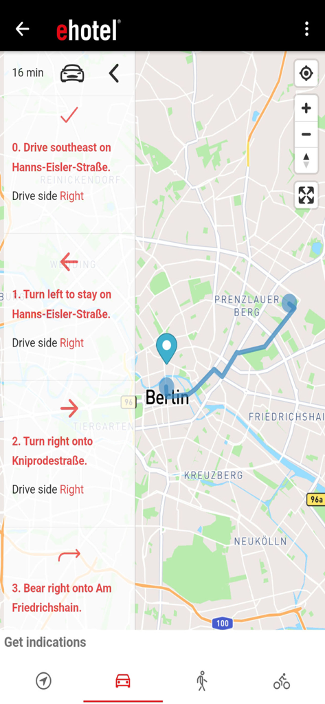 ehotel® hotel booking platform - Driving directions and route map to a hotel in the ehotel mobile app