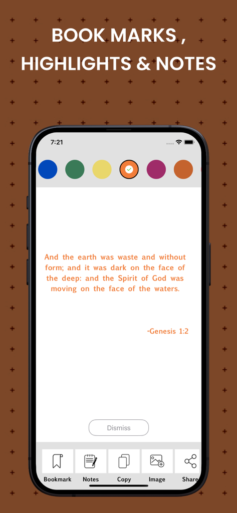 Screenshot of the Simple English Bible app showing features for bookmarks, highlights, and notes on a scripture verse.