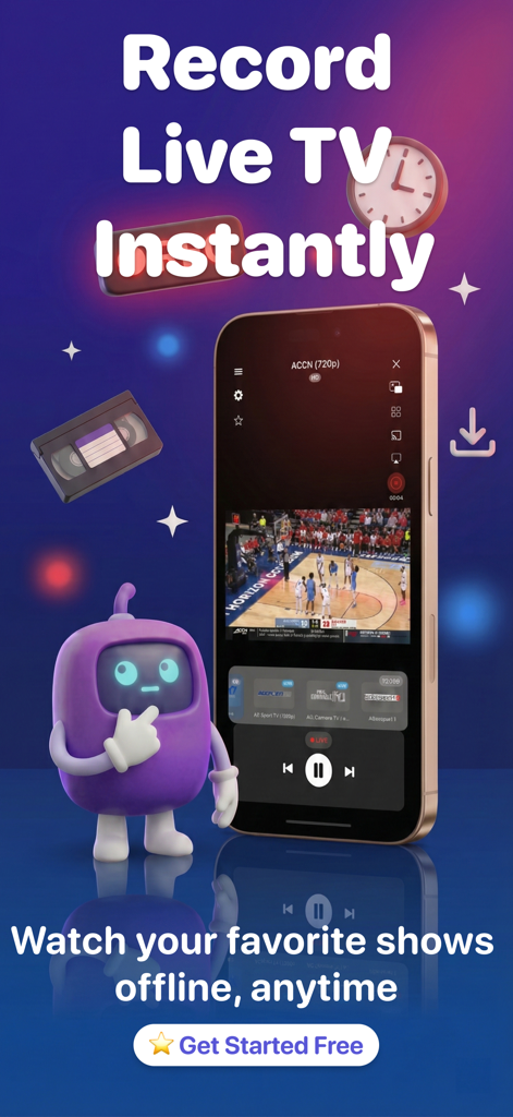 Stream Master: IPTV M3U Player - Ein Smartphone-Bildschirm zeigt ein Live-Basketballspiel, das in der Stream Master IPTV-App aufgezeichnet wird