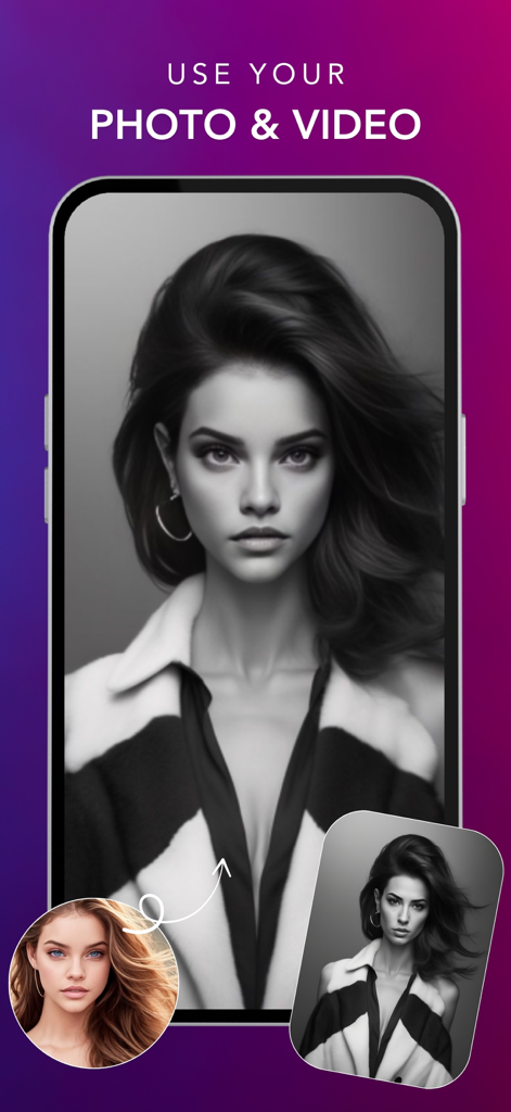 Face Swapster app interface showing how to perform an AI face swap using a personal photo and video.