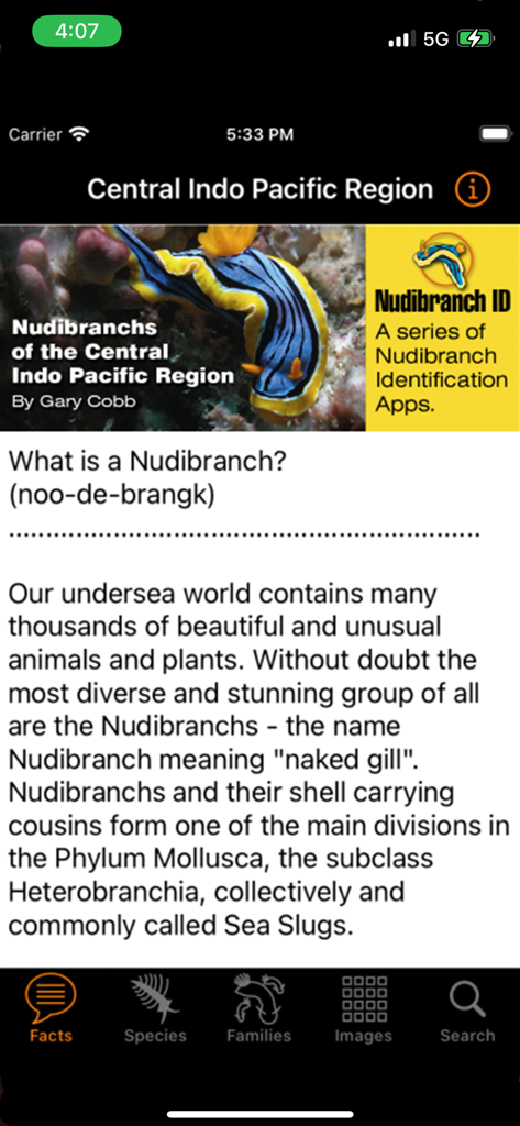 ウミウシとは何かを説明するNudibranch ID Indo Pacificアプリの画面