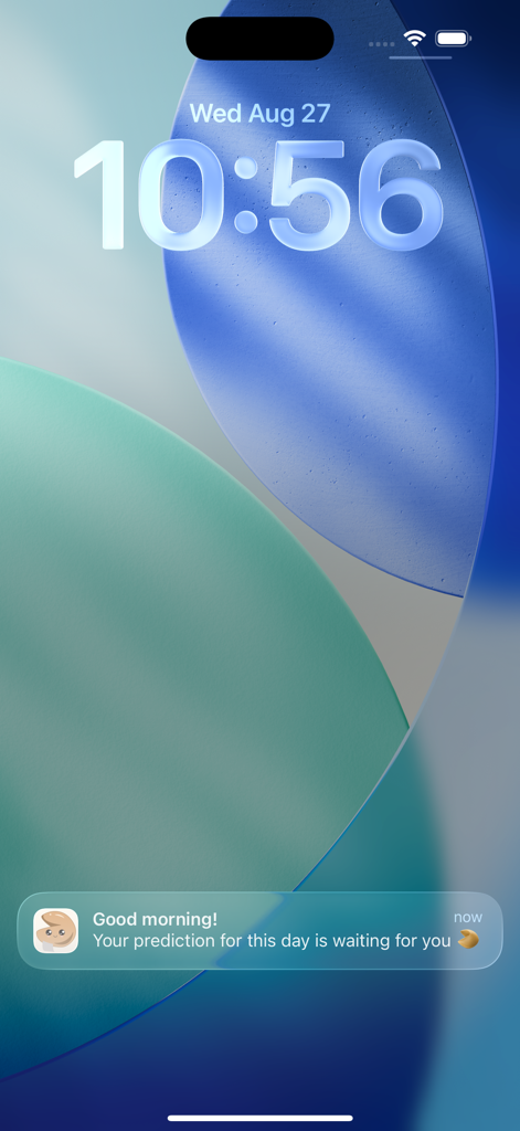 Fortune Cookie: daily quotes - Pantalla de bloqueo del iPhone que muestra una notificación de predicción diaria de la aplicación Fortune Cookie