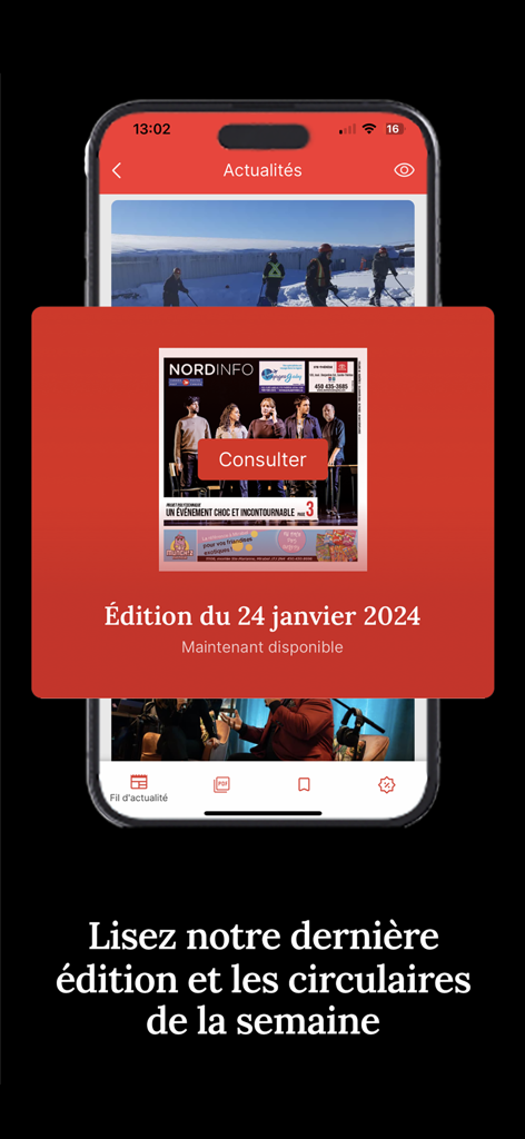 Nord Info - Screenshot of the Nord Info mobile app interface showing a notification for the latest digital edition and weekly shopping flyers