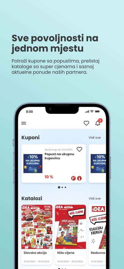 Oberfläche der Super Kartica CG App mit Rabattcoupons und Supermarktkatalogen