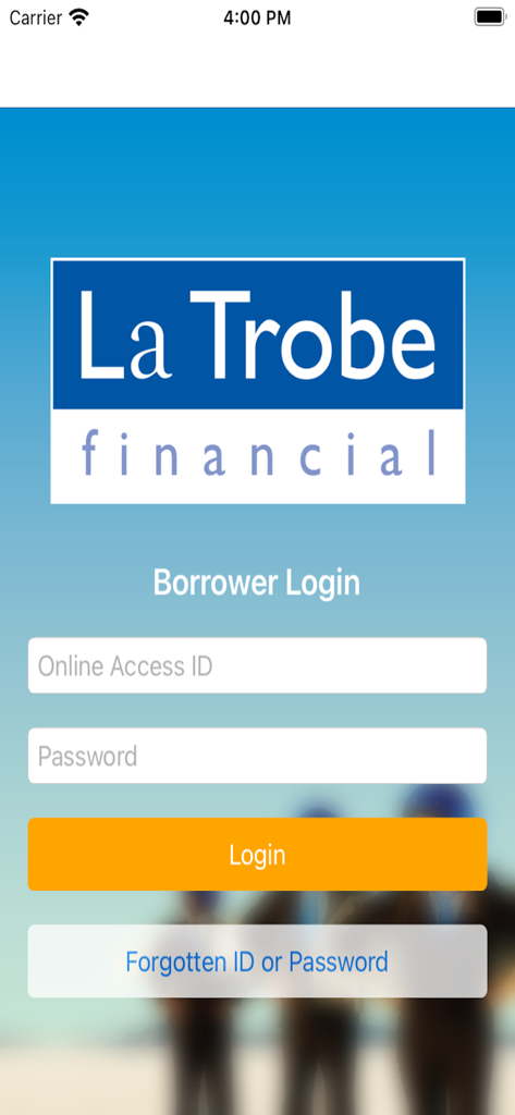 Anmeldebildschirm der La Trobe Financial LoanManager App für Kreditnehmer