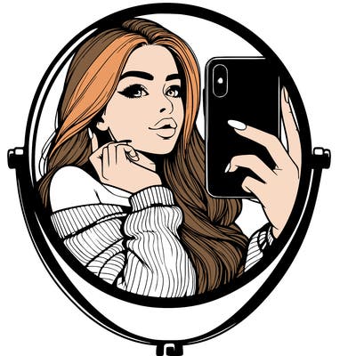 realistic girl taking mirror selfie beautiful