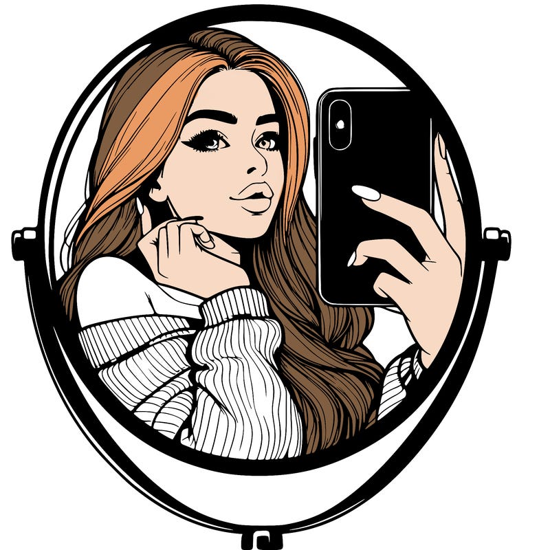 realistic girl taking mirror selfie beautiful