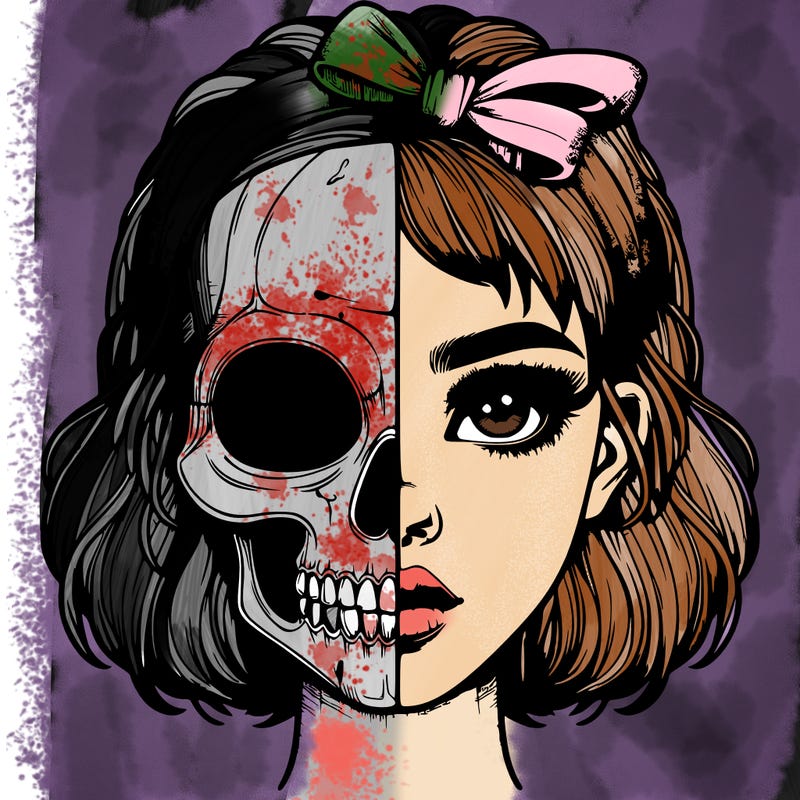 realistic girl with half skull mask