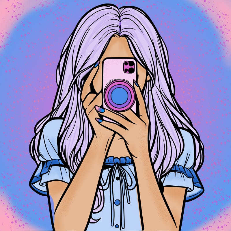 a realistic girl holding her phone taking pictures