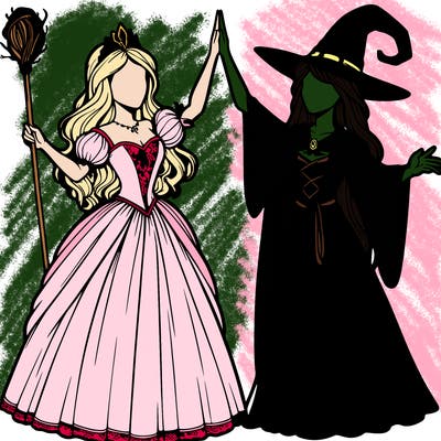 detailed realistic split of a princess and a witch